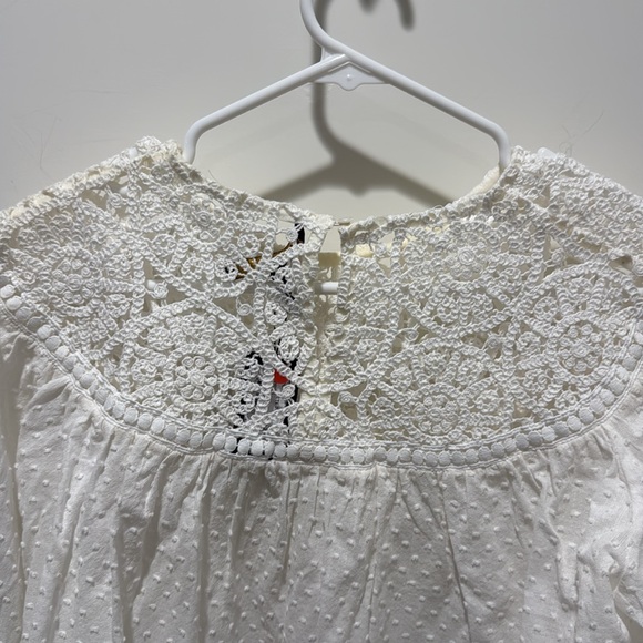 Maje Top Crochet Puff Sleeve Shirt Top Hollowed out Loose Shirt White Size 3 - Picture 6 of 7